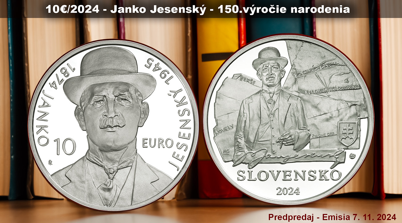 Strieborná minca 10€ (2024) proof - Janko Jesenský - 150.výročie narodenia